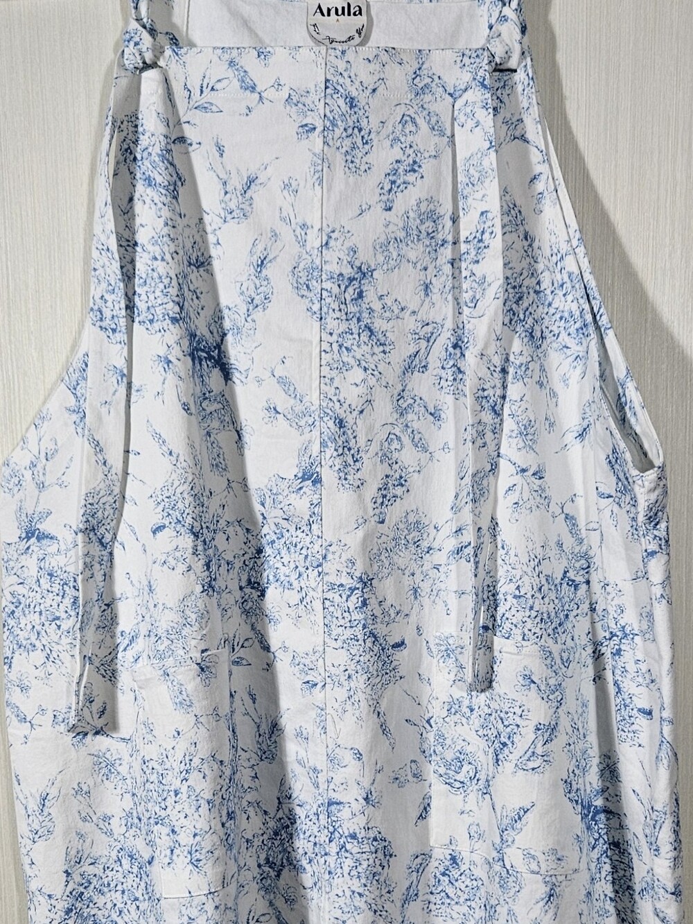 XL-2X Arula Women's White Blue Floral Jean Dress